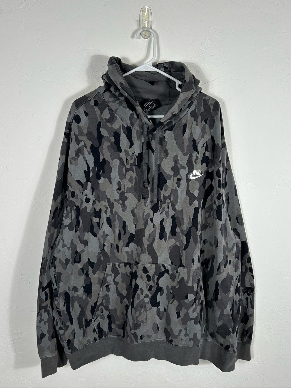 🔥🔥 NIKE ESSENTIAL Fleece Grey Black Camouflage Pullover CAMO Hoodie Mens 3XL